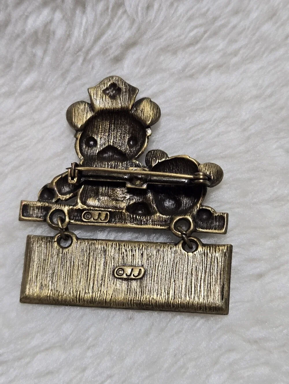 Nurses Make It All Better Bears Vintage Pewter Pin Brooch Signed JJ
